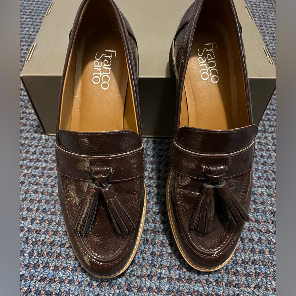 Franco Sarto Burgundy Pat Carolynn Tassel Loafers